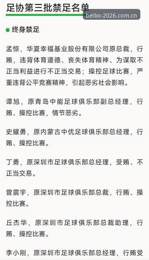 中国足协第三批禁足名单vs行业清理：65人受罚背后的足球生态变革